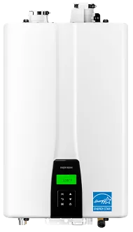 Wall-mounted tankless water heater unit with digital display